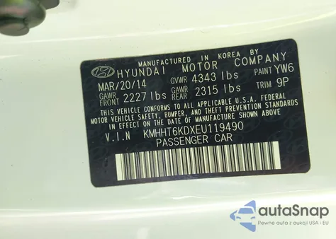 2014 Hyundai Genesis 2.0T z USA, uszkodzony, nr VIN KMHHT6KDXEU119490